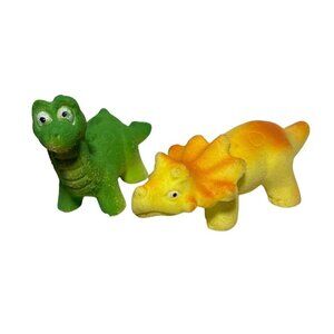 Set Of 2 Miniature Dinosaur Figurines Green & Yellow Spongy Texture Kids Toy